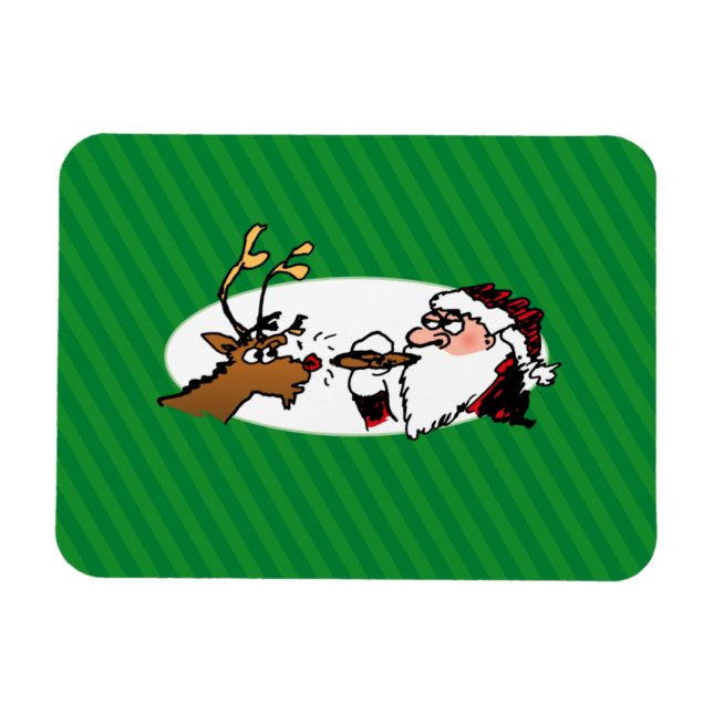 Magnet Flexible Stogie Fumer Père Noël Funny Green Stripe Noël (Horizontal)