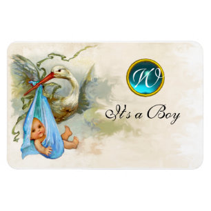 Magnet Flexible STORK BÉBÉ GARÇON MONOGRAM DOUCHE, blanc