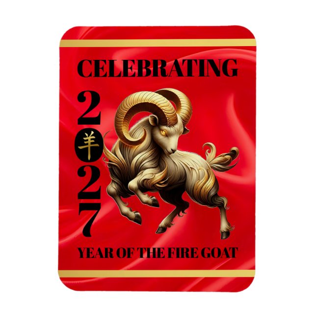 Magnet Flexible Stunning Red Gold Chinese Year of Fire Goat 2027 (Vertical)