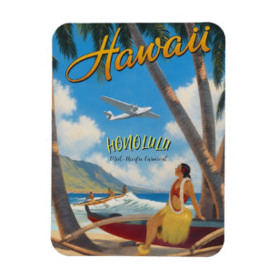 Magnet Flexible Style Vintage Hawaïen Voyage Honolulu Fille Hula