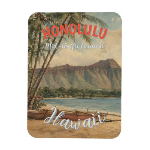 Magnet Flexible Style Vintage Hawaïen Voyage Honolulu Mid-Pacific