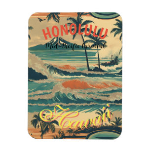 Magnet Flexible Style vintage Hawaiian Travel Honolulu Mid-Pacific