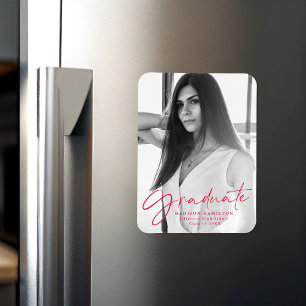 Magnet Flexible Stylish Red Script Graduation Faire-part Photo