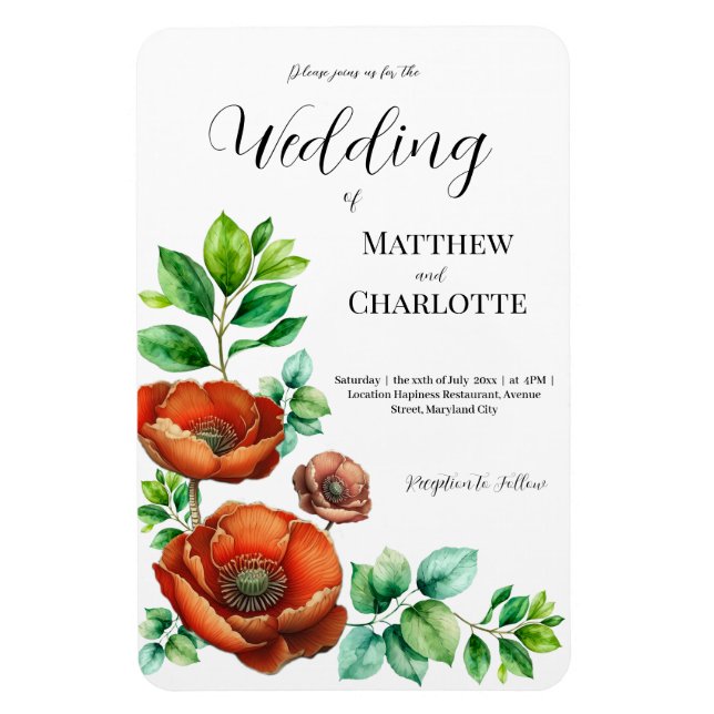 Magnet Flexible Sublime aquarelle Coquelicots rouges dans le style (Vertical)