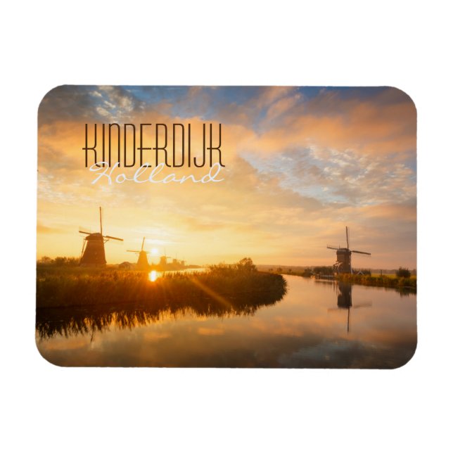 Magnet Flexible Sunrise over windmills and a river in Holland (Horizontal)