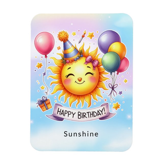 Magnet Flexible Sunshine Nom personnalisé Joyeux anniversaire (Vertical)
