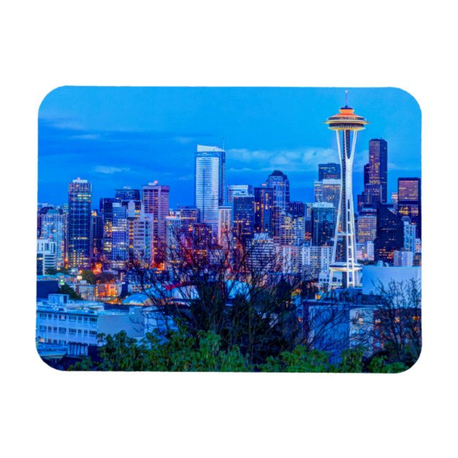 Magnet Flexible Super Lune se levant près de la skyline de Seattle (Horizontal)