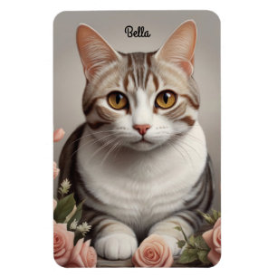 Magnet Flexible Superbe chat américain à cheveux courts avec Rose 