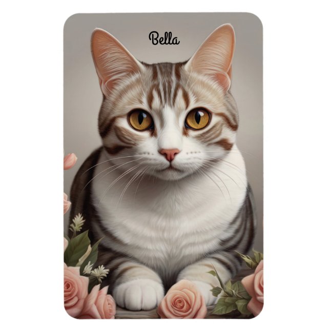 Magnet Flexible Superbe chat américain à cheveux courts avec Rose  (Vertical)