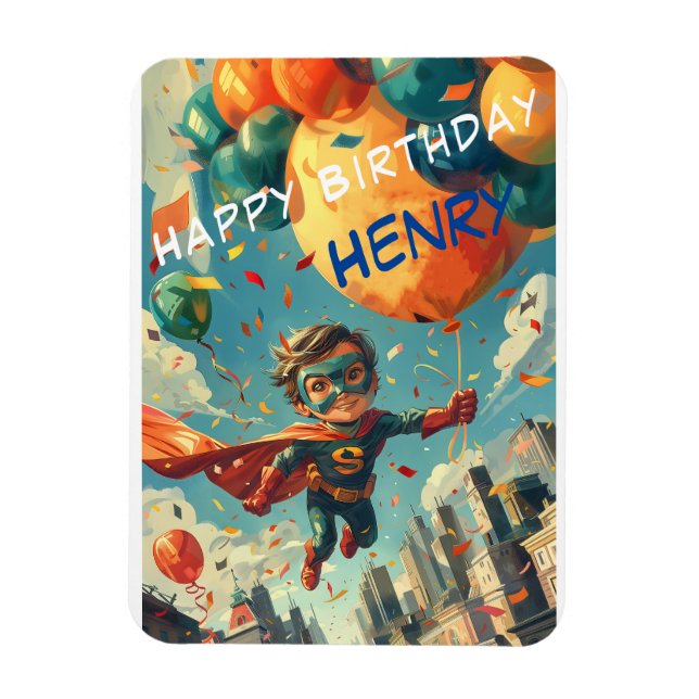 Magnet Flexible Superhero Happy Birthday Design pour enfants (Vertical)