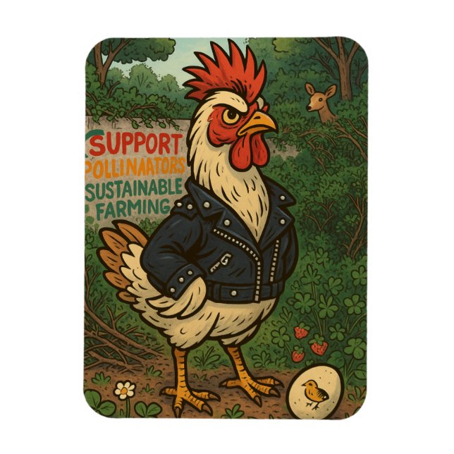 Magnet Flexible Support Polinators Cool Rooster in Leather Jacket (Vertical)
