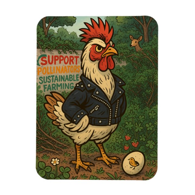 Magnet Flexible Support Polinators Cool Rooster in Leather Jacket (Vertical)