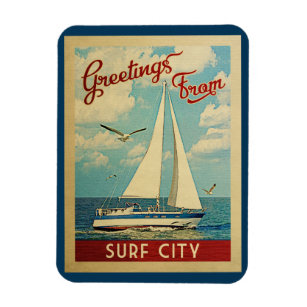 Magnet Flexible Surf City Sailboat Vintage Travel New Jersey