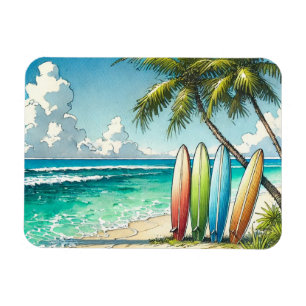 Magnet Flexible Surfboards on the Beach Watercolor and Ink