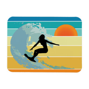 Magnet Flexible Surfer Girl Sunset Vintage