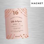Magnet Flexible Sweet 16 étoiles d'or rose invitation de luxe<br><div class="desc">Pour une soirée Sweet 16,  16ème anniversaire. Un arrière - plan rose à gradient or. Décoré d'étoiles. Personnalisez et ajoutez un nom,  les détails de la fête,  l'année de naissance. Le nom est écrit avec un script de style manuscrit</div>