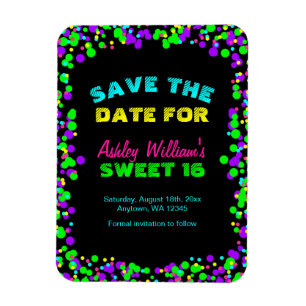 Magnet Flexible Sweet 16 Neon Glow Confetti Enregistrer la date