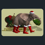 Magnet Flexible Sweet Santa Claus Elephant<br><div class="desc">La couleur arrière - plan peut être changée : PERSONNALISER IT - EDIT - ARRIÈRE - PLAN père noël a obtenu un grand petit aide : un mignon mammifère avec bottes rouges et casquette, apportant cette année l'arbre de Noël et un sac plein de cadeaux - assez fort pour tirer...</div>
