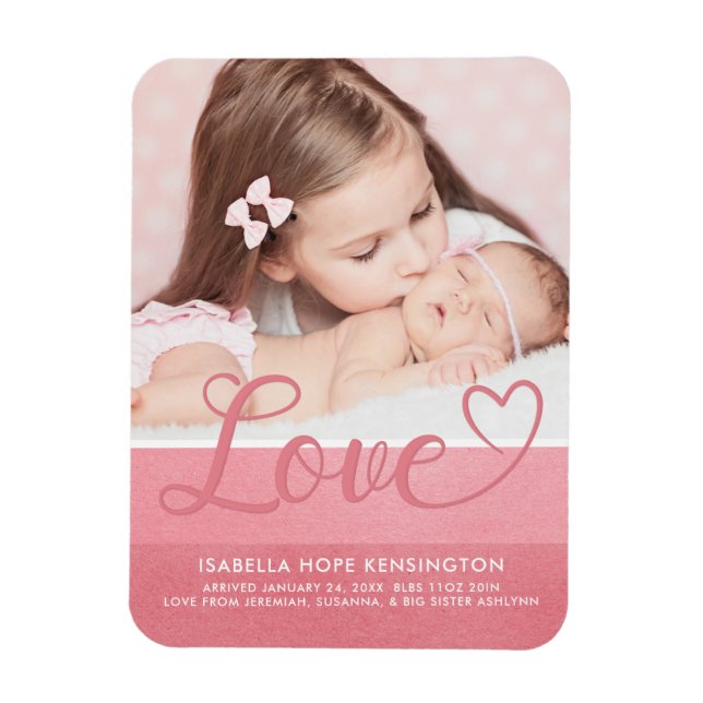 Magnet Flexible Sweet Stripes Valentine Love Baby Girl Birth Photo (Vertical)