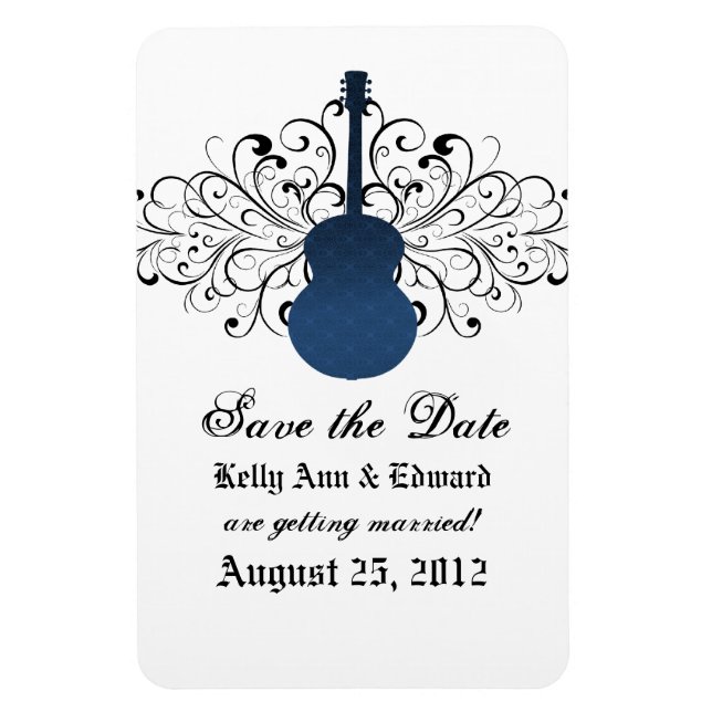 Magnet Flexible Swirls Guitar Save the Date Magnet, Blue (Vertical)