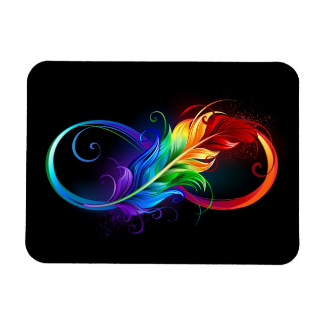 Magnet Flexible Symbole d'infini avec plume arc-en-ciel (Horizontal)