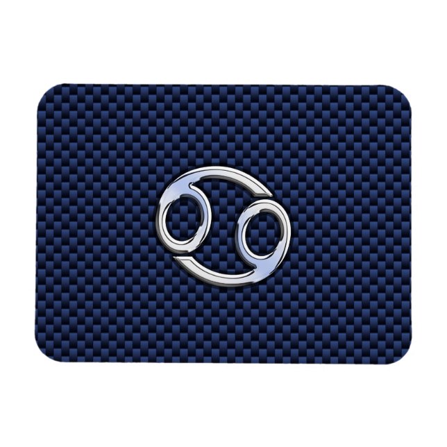 Magnet Flexible Symbole du cancer Zodiac Marine Blue Carbon Fiber  (Horizontal)