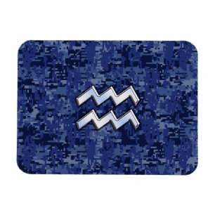 Magnet Flexible Symbole Zodiaque Aquarius sur camo numérique bleu
