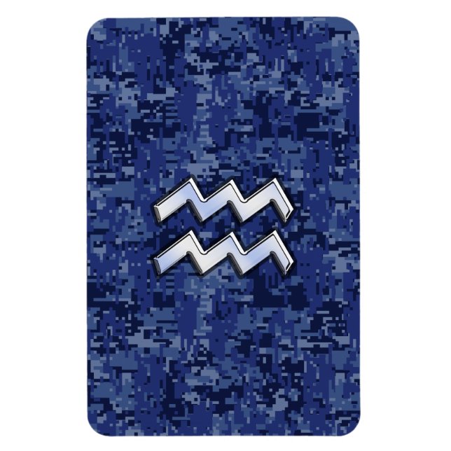 Magnet Flexible Symbole Zodiaque Aquarius sur camo numérique bleu  (Vertical)
