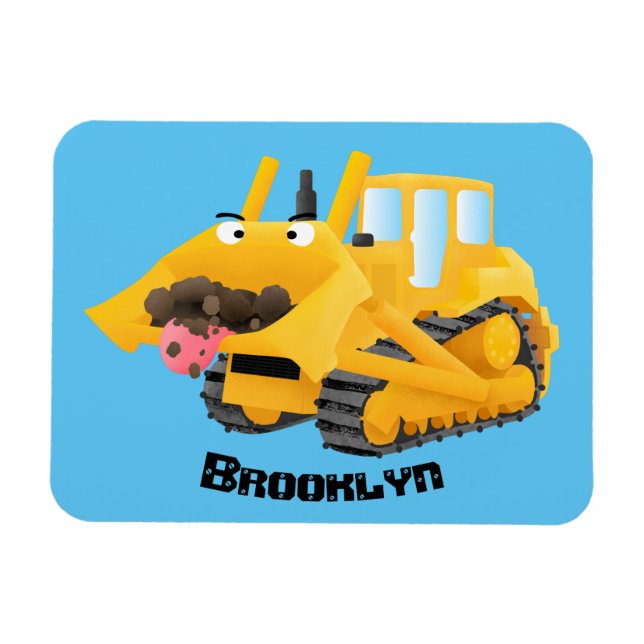 Magnet Flexible Sympa joli caractère de dessin animé au bulldozer  (Horizontal)
