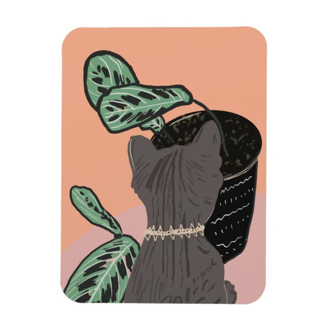 Magnet Flexible Tabby Cat Gris Merci Plante (Vertical)