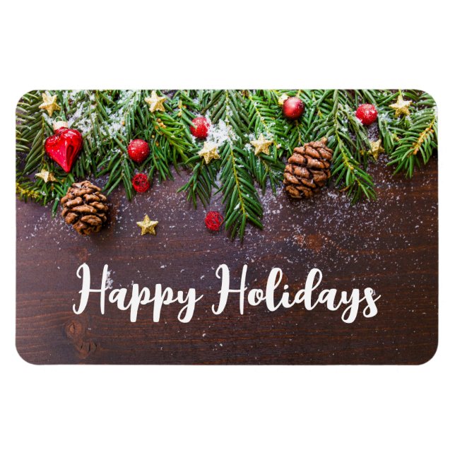 Magnet Flexible Table de Noël rustique avec pin et neige (Horizontal)