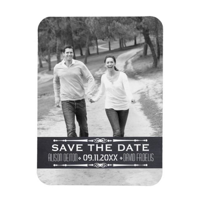 Magnet Flexible Tableau noir Enregistrez la Date photo de mariage  (Vertical)