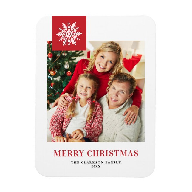 Magnet Flexible Tag Joyeux Noël Photo Red Snowflakes (Vertical)