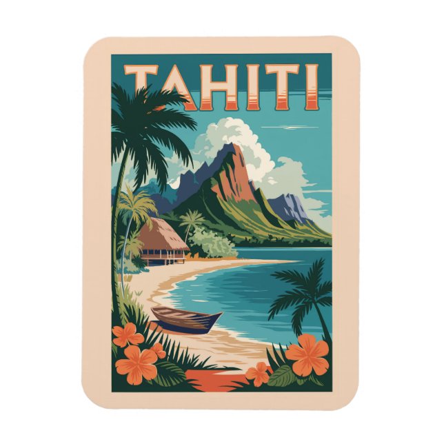 Magnet Flexible Tahiti Polynésie Française Illustration Art Voyage (Vertical)