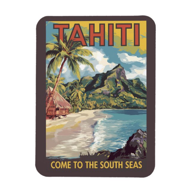 Magnet Flexible Tahiti Polynésie française Peinture Art Retro (Vertical)