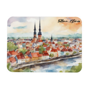 Magnet Flexible Tallinn Estonie Peinture Aquarelle Panorama 