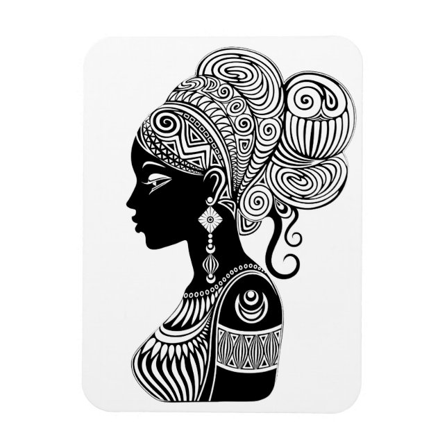 Magnet Flexible Tatouage Tribal Portrait de Fille Africaine (Vertical)