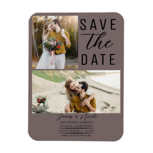 Magnet Flexible Taupe Champignon 2 Photos Enregistrer la Date Mari
