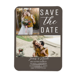 Magnet Flexible Taupe Foncé Moderne 2 Photos Sauvegarder la Date M
