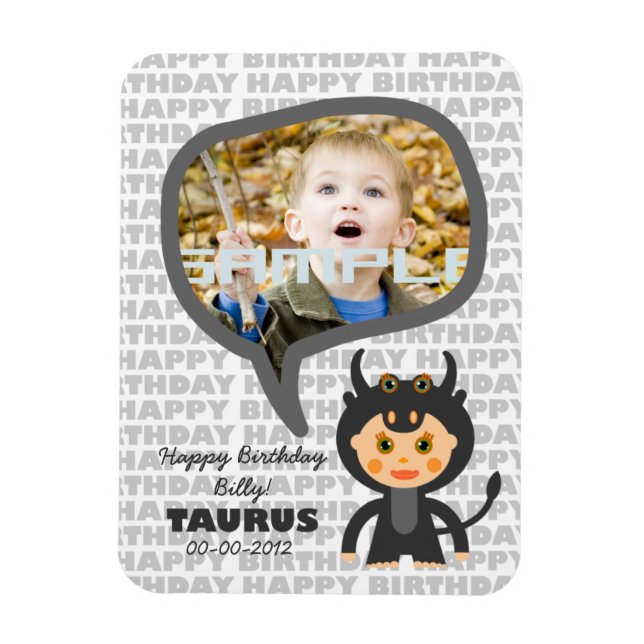 Magnet Flexible Taurus Joyeux garde d'anniversaire pour enfants (Vertical)