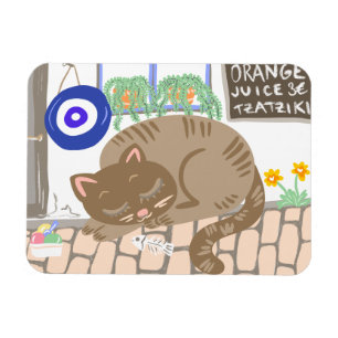 Magnet Flexible Taverne grecque endormie Chat Scène méditerranéenn