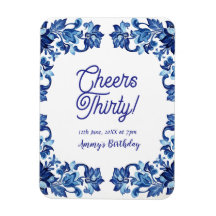 Tcheers trente ans royal bleu floral bordure na