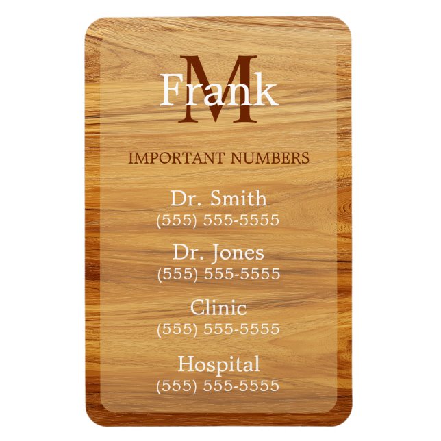 Magnet Flexible Teak Wood Look Important Phone Numbers (Vertical)