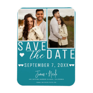 Magnet Flexible Teal Turquoise Save the Date 2 Photo Mariage 