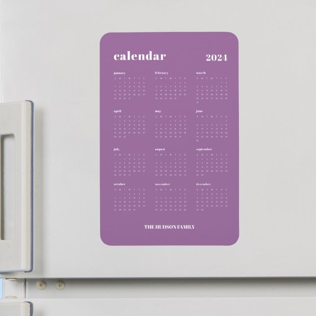 Magnet Flexible Tendance Lavande Année complète 2024 Calendrier (Créateur téléchargé)