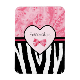 Magnet Flexible Tendance rose et noir Zèbre motif Bow et nom