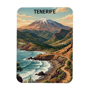 Magnet Flexible Tenerife Retro Travel Vintage Mont Teide & Plage