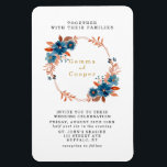 Magnet Flexible Terracotta Marine Florales Bleues Mariage Inviter<br><div class="desc">Vous trouverez ces fleurs bleu marine couleur aquarelle et des feuilles de feuillage en terre cuite dans un cadre géométrique doré. Ou une couronne dans les mêmes couleurs. Sur le dos,  c'est de la peinture à l'aquarelle bleu marine et terre cuite.</div>