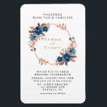 Magnet Flexible Terracotta Marine Florales Bleues Mariage Inviter<br><div class="desc">Vous trouverez ces fleurs bleu marine couleur aquarelle et des feuilles de feuillage en terre cuite dans un cadre géométrique doré. Ou une couronne dans les mêmes couleurs. Sur le dos,  c'est de la peinture à l'aquarelle bleu marine et terre cuite.</div>