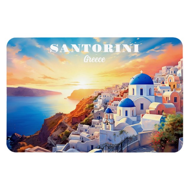 Magnet Flexible Texte personnalisé Coucher de soleil Santorin Grèc (Horizontal)